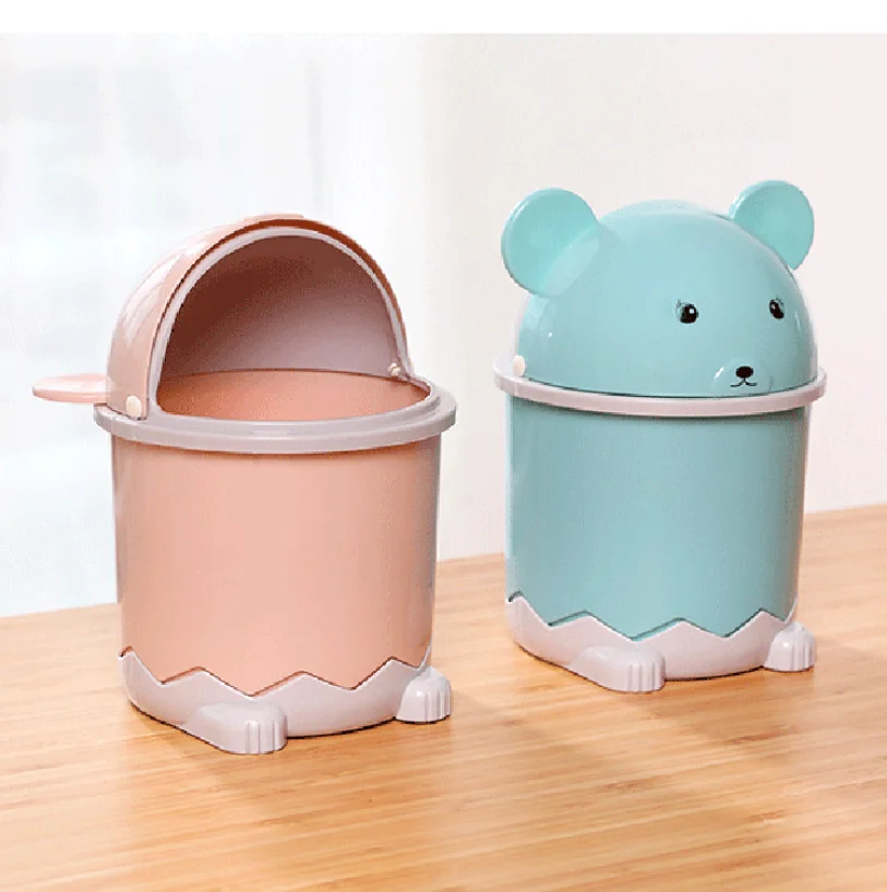 

Plastic Small Waste Bin Cute Mini Trash Can Desktop Trash Basket Table Home Office Trash Can Household Cleaning Tools With Lid, Pink, blue, green