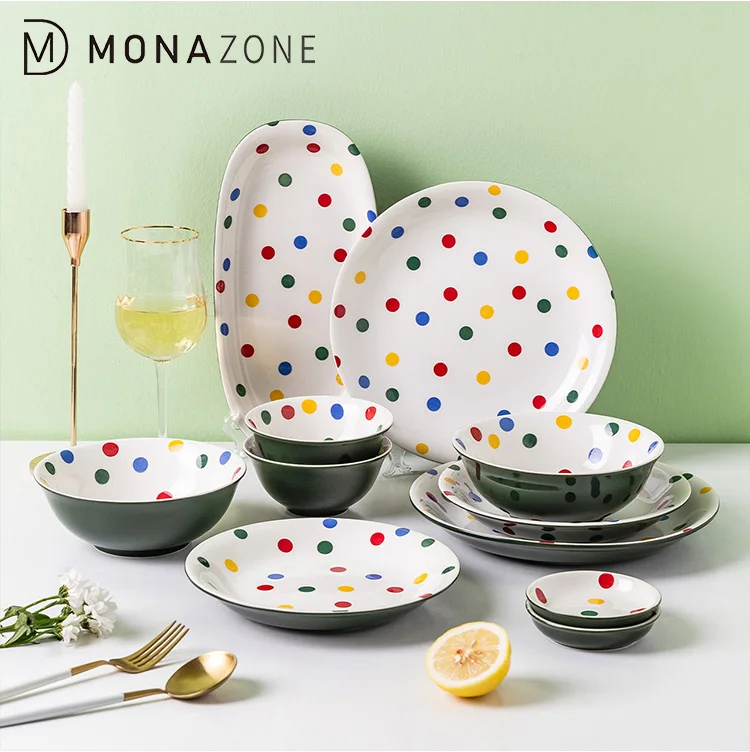 

MONAZONE Maya Nordic Style Bowl Creative Dishware Ceramic Tableware Set Colorful Dot Dish Set
