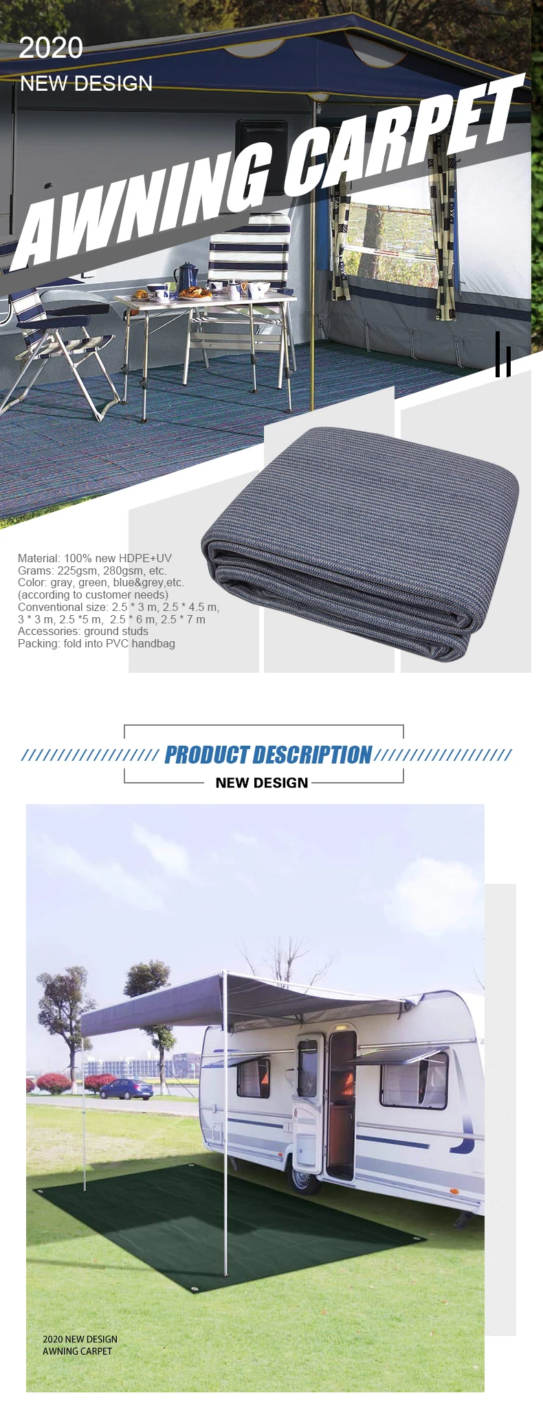 High Quality Grey 280gsm Tent Groundsheet Awning Carpet Camping Mat