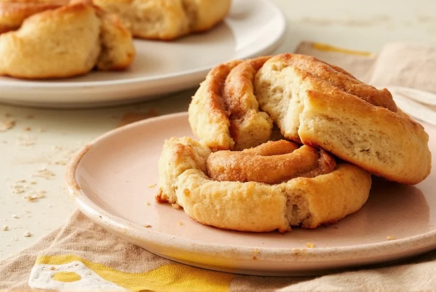 Freshly baked cinnamon apple rolls with golden brown pastry and visible apple slices on wooden serving board