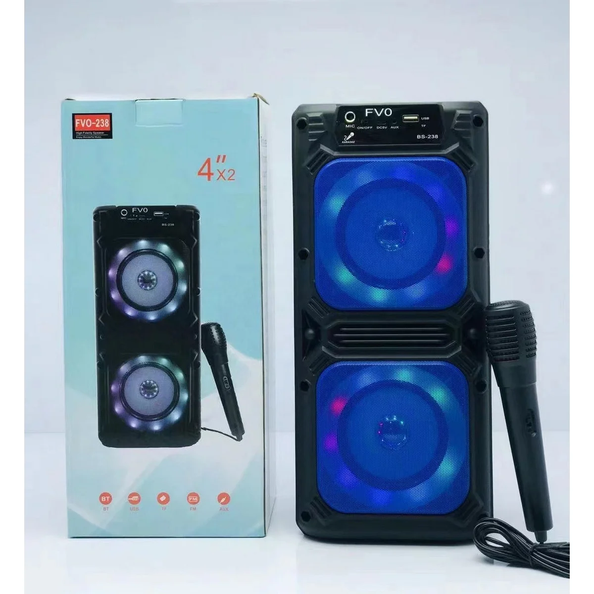 

BS-238 Factory Direct Selling Speaker Double 4 Inch TWS Good Quality Speaker With Coloured Lights