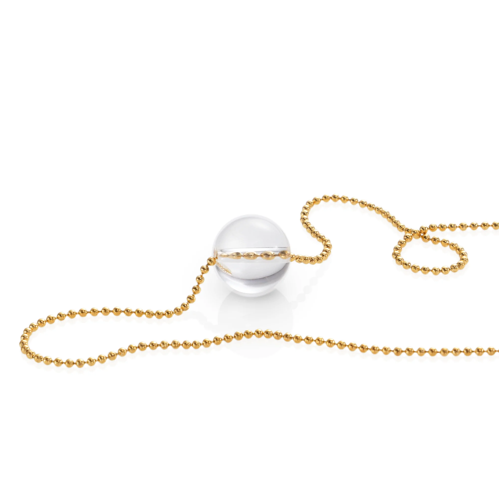 

Chris April Low MOQ 316L stainless steel PVD gold plating simple clear quartz ball pendant bead chain necklace