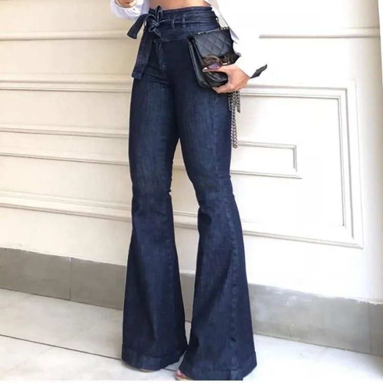 

High Waist Boot cut Calca Jeans Trouser Colombianos Women, Dark blue