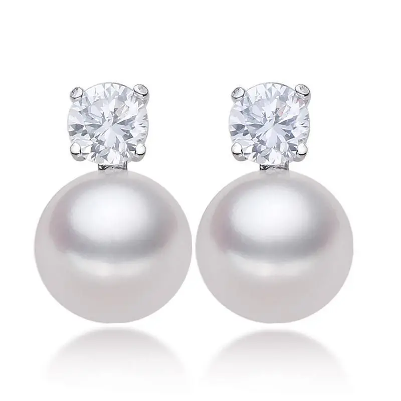 925 Sterling Silver Zircon Pearl Stud Earrings for Women Girls Fashion Jewelry