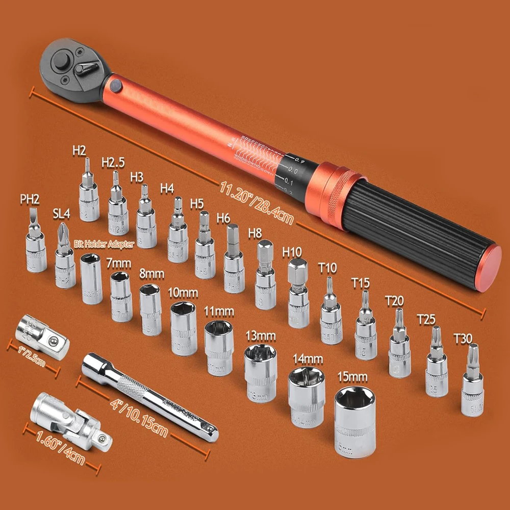 1/4DR 5-25Nm Adjustable Road Carbon Hand Bicycle Bike Tool Kit With Preset Torque Wrench Spanner Set