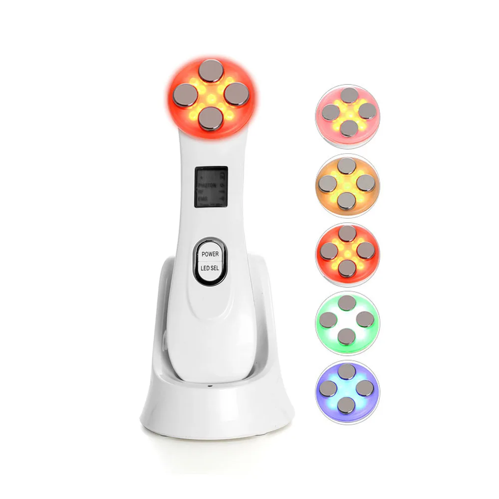 

5 In 1 Led Photon Ems Electroporation Rf Radio Frequency Ems Beauty Instrument Device For Face Skin Care Beauty, White black