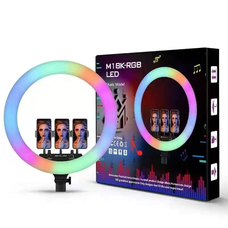 

New Updated LED RGB Ring Light BT Voice Control 360 Rotating for Vlogging Selfie Live Outdoor Photo Filling Light Shooting Video