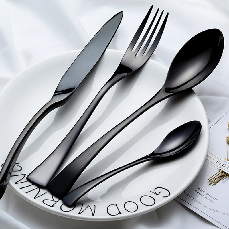 

black Metal Material Cutlery stainless steel spoon knife and fork sets Cutlery set
