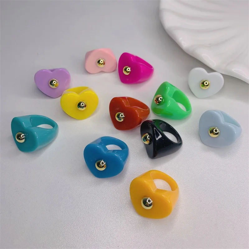 

JUHU 2021 INS Fashion Acrylic ring for women Simple pop art colorful Resin Ring Jewelry Wholesale resin heart ring resin