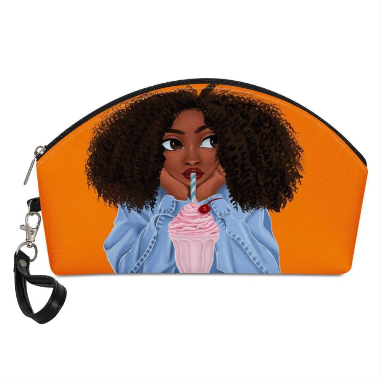 

Cheap Fashion Black Art African Makeup Bag Pu Leather Girls Cosmetic Bag Custom Print Toiletry Bag For Women