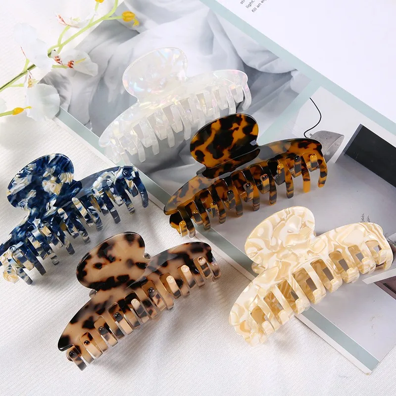 SAIYII Girl Fashion Checkered Hair Claw Clips Styling Accessories Tortoiseshell Fancy Big Acrylic Acetate Hair Clips Korean