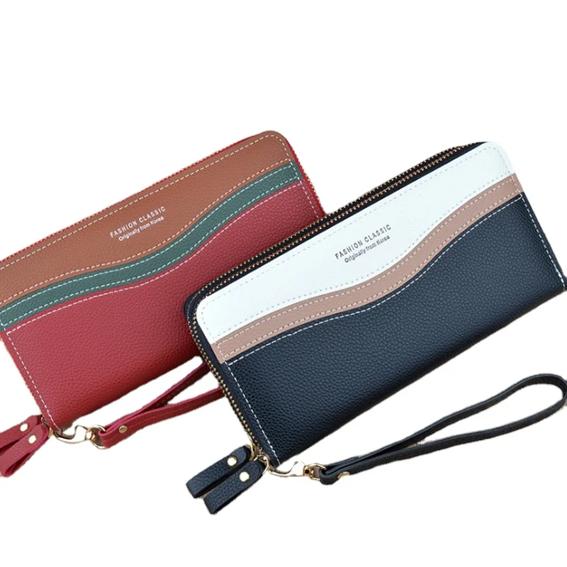 

Fashion custom logo long zipper clutch mobile phone purses Pu leather cartera wallet women, Mix color