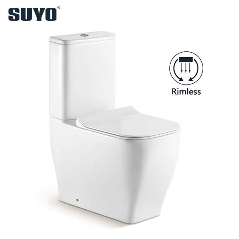 New model sanitary ware UK market big size white color washdown square rimless two piece wc public toilet