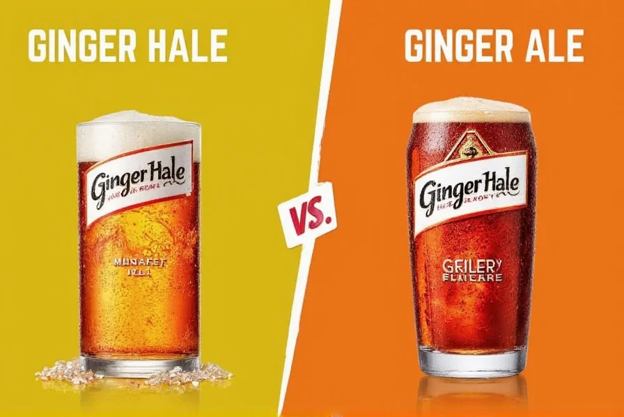 Side-by-side comparison of ginger beer and ginger ale bottles with fresh ginger root