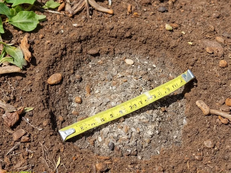 DIY termite bait station setup in garden soil with measuring tape