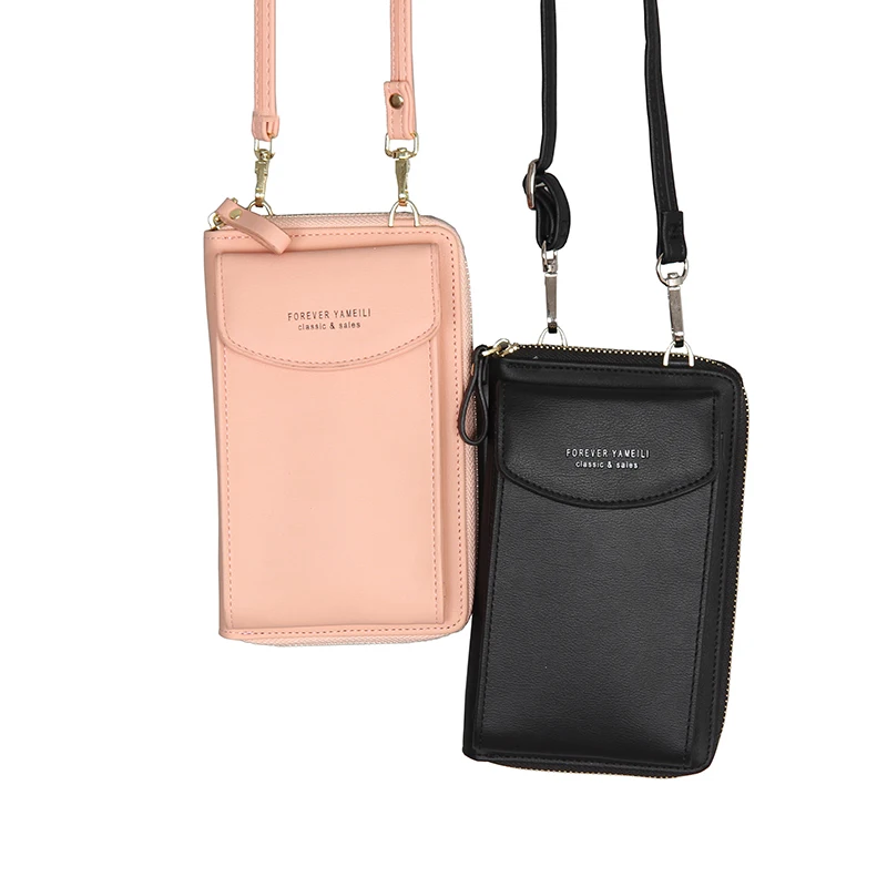 

Multifunction women's wallet solid color small diagonal bag fashion long mobile phone purse shoulder messenger bag for women, Black, red, pink, etc.accept customized models