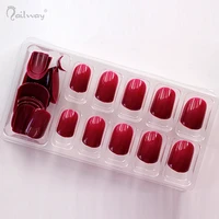 

24pcs Factory Wine Red Pure Color Soft Short Style Nail ABS Material Artificial Nail With Glue Pad