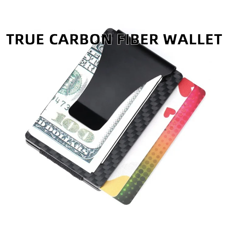 

100% real forged men minimalist slim blocking holder money clip credit rfid black carbon fiber card wallet