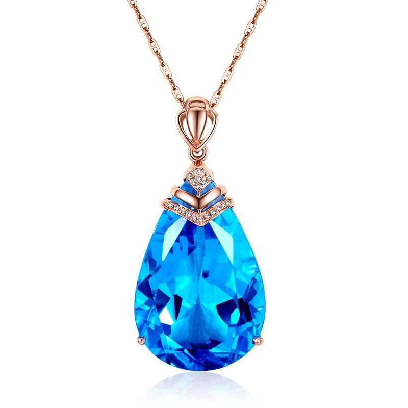 

Crystal Female Ocean Blue Stone Necklaces & Pendants Fashion Rose Gold Queen Crown Choker Necklaces For Women New Year Gifts