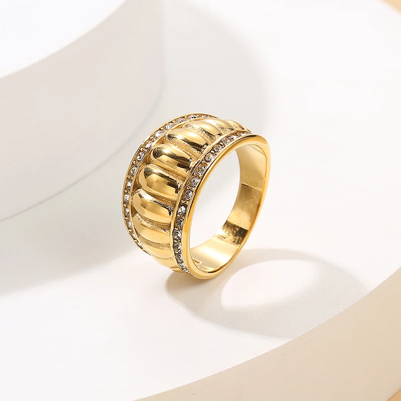 

Stainless Steel Jewelry Wholesale 18K Gold Plated Zircon Dome Rings Hot Selling Design Rings
