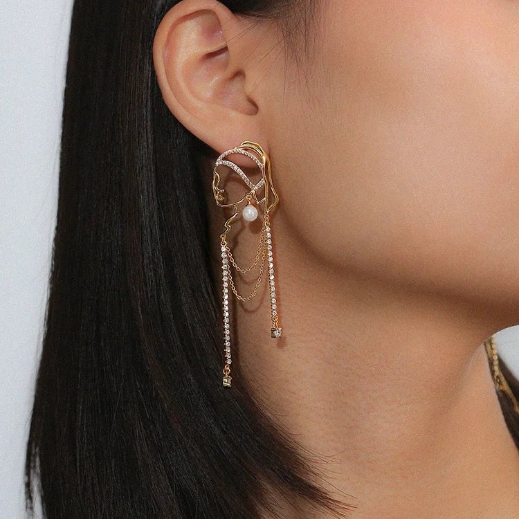 

Vintage Gold Color 925 Silver The Girl with A Pearl Earrings Shape Long Tassel Drop Earring for Women Geometric Earring Jewelry, Gold and silver