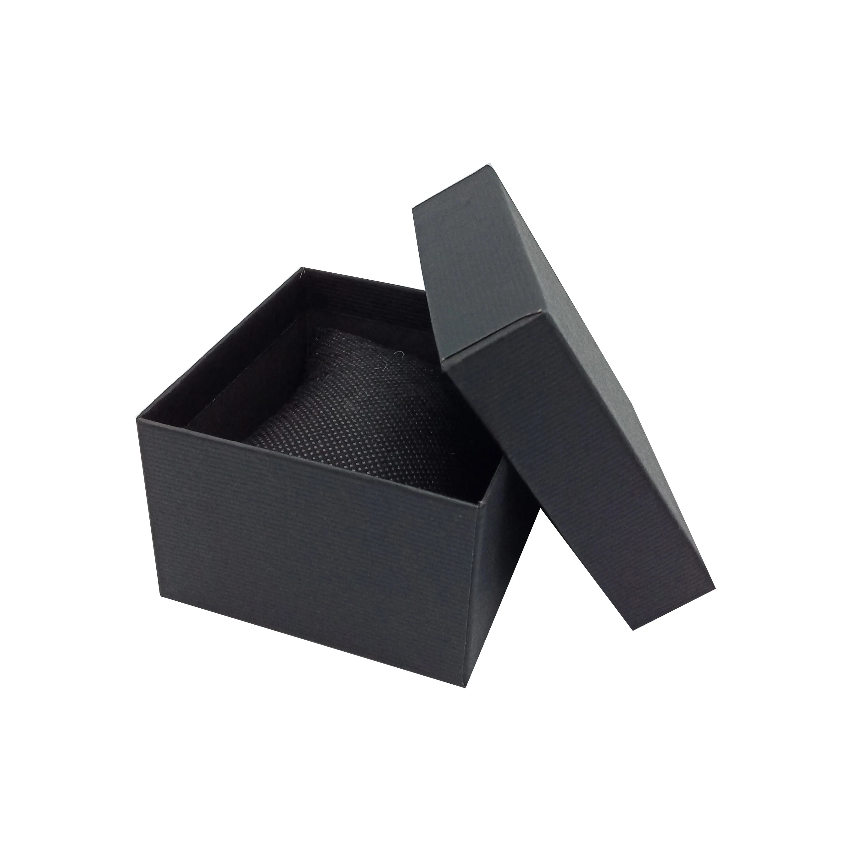 

kexin wholesale storage linen embossed cheap black paper cube watch gift case box with cotton pillow