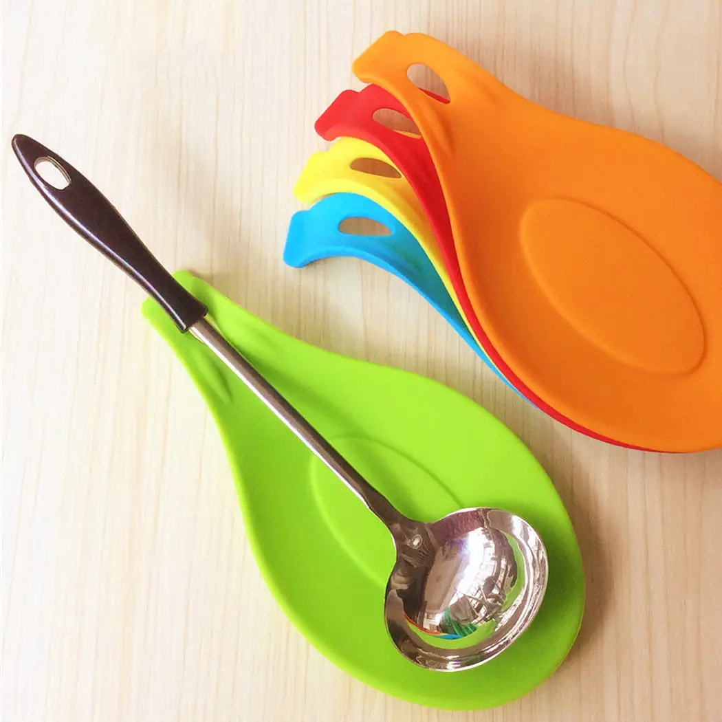 

Silicone Spoon Mat Spoon Holder Heat Resistant Tableware Mat Kitchen Accessories, As photo