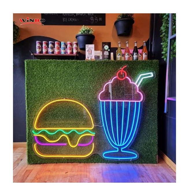 Drop Shipping Free Design  Led Neon Light Company Name Cafe Pizza Ham Ice Cream Hamburger Cake Brand Logo Neon Sign Custom