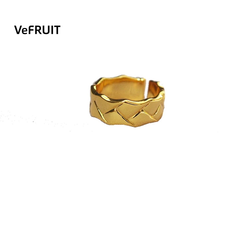 

Ring Index Finger Ring Women Wedding18k Gold Plated Jewelry Cuban Ring Simple Opening Brass Vefruit Trendy Original Classic Grid