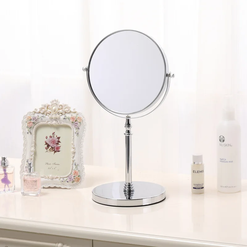 

Custom Logo Round 3x Magnification Makeup Mirrors Table Desk Beauty Vanity Make Up Mirror, Silver color