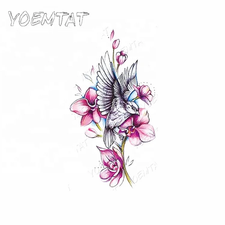 

Wholesale colourful bird and flower tattoo temporary animal tattoos sticker, Cmyk