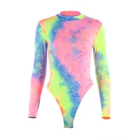 

Tie Dye Print Long Sleeve Bodysuit Women Rompers Jumpsuit Sexy Clubwear Fall Body Suits for Women Tops