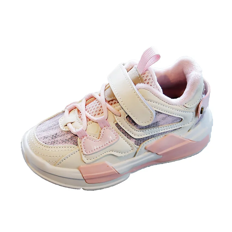 

Winter cotton shoes breathable soft soled plush casual kids shoes, Black/grey/pink