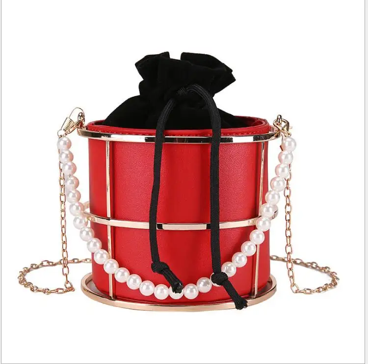 

Bolos Trending Pu Leather Handbag Pearl Bag Round Purse and Handbags 2021 Women Hand Bags Ladies Handbags Sac A Main, Red black pink gold