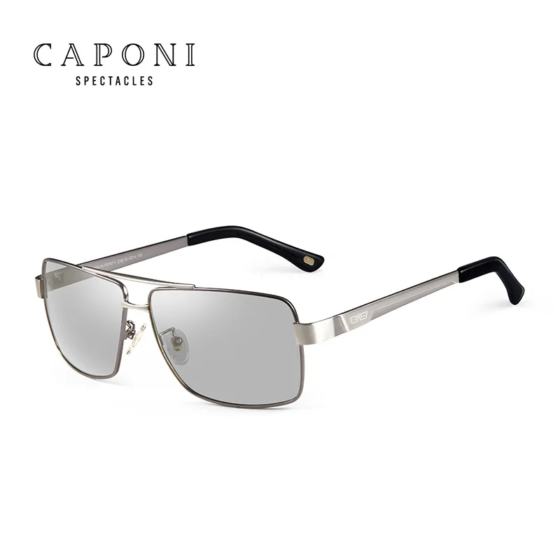 

CAPONI Casual Fishing Double Bridge Rectangle Frame Day And Night Use UV400 Photochromic Polarized Vintage Sunglasses For Men