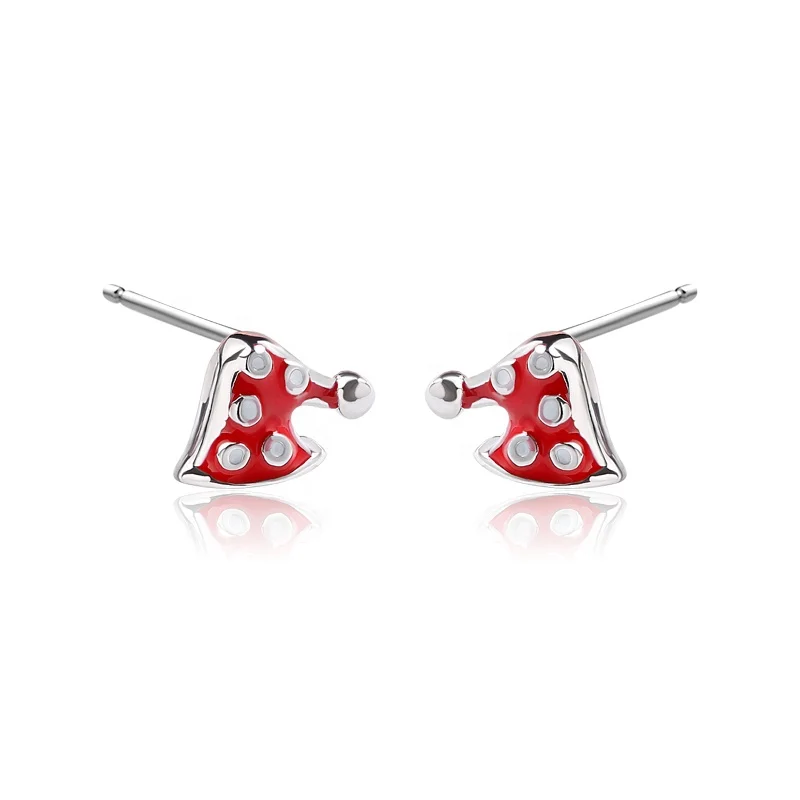 

Trendy Christmas Jewelry Cute Tiny Santa Claus Hat Stud Earrings 925 Sterling Silver