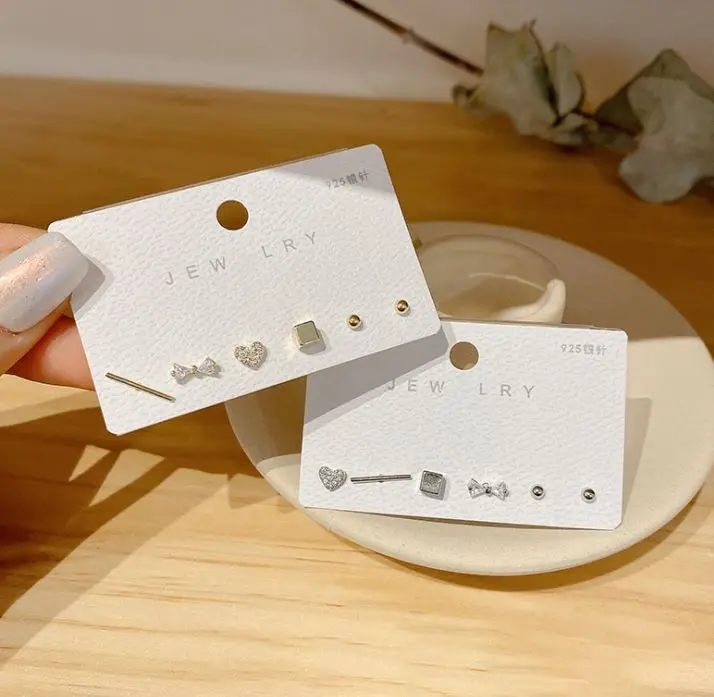 

Korea simple three-piece zircon small earrings female S925 silver post earrings