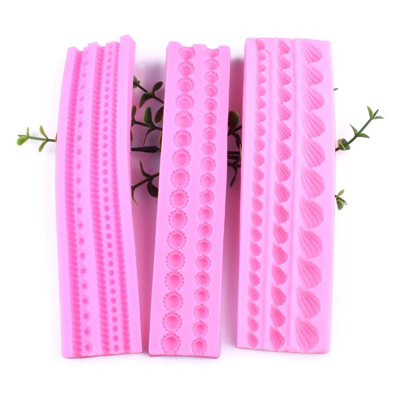 

3 kinds long shell pearl strip mini lace decoration silicon mould moldes silicona para fondant, As picture