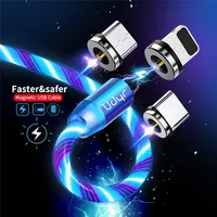 

1m 2m LED Glow Flowing Magnetic Charger Usb Cable Type C Micro USB 8-Pin Phone Charging Wire Cord