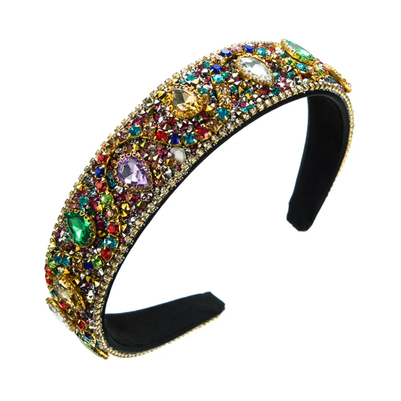 

Fashion Luxury Jeweled Hair Accessories Beaded Baroque Bling Diamond Padded Rhinestone Hairband Crystal Headband For Women