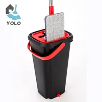 

Free Sample Black and Red Hand Free Self-Wash Floor Flat Mop with Bucket