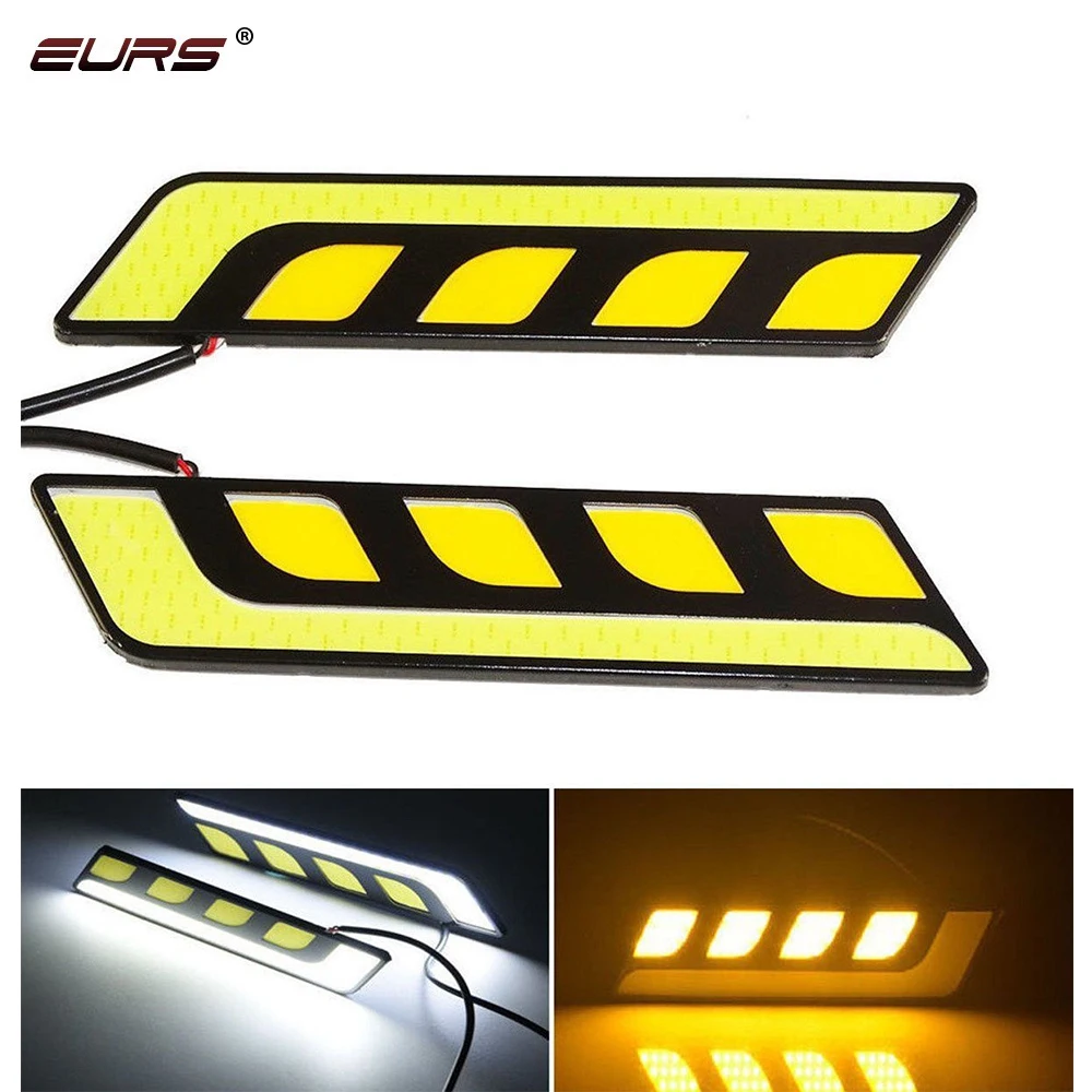 EURS Car LED Daytime Running lights Ultra Bright DC 12V White/Yellow Auto Car DRL COB Driving Fog lights