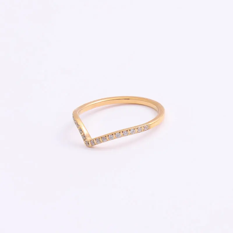 

High End 18K Plain Gold Individuality Dainty Zirconia Half Pave Irregular Arrow Rings Stainless Steel Fashion Jewelry