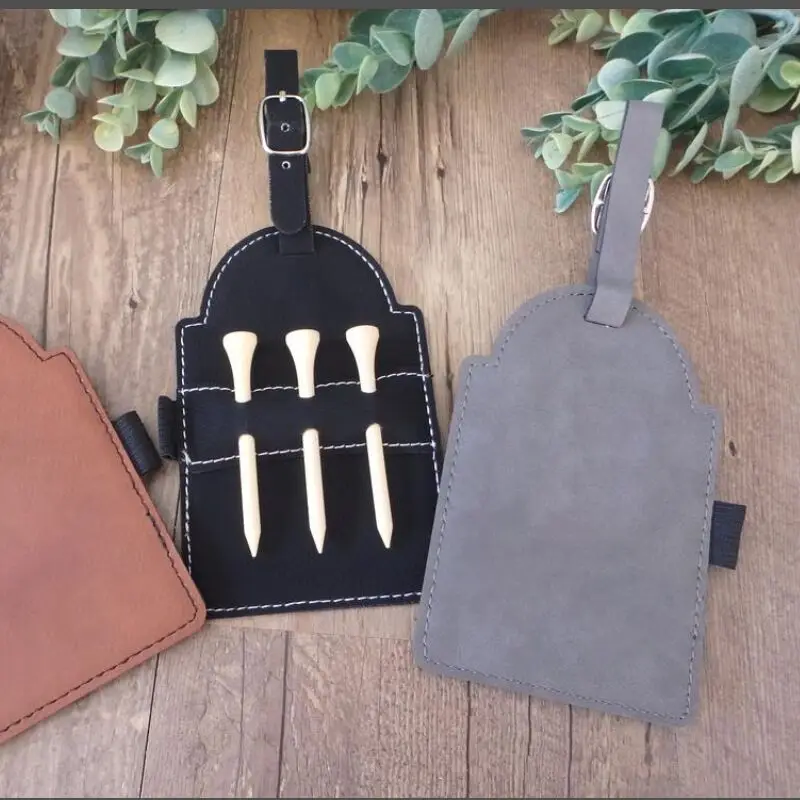

Customized Small Leather Golf Tees Tag Pouch Golf Club Promotional Bag Tees Holder, Brown black(can custom)