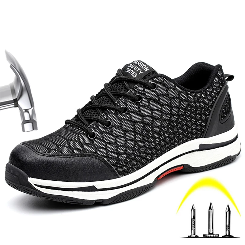 

Winter Night Work Reflection Lightweight Mesh Steel Toe Safety Shoes, Black