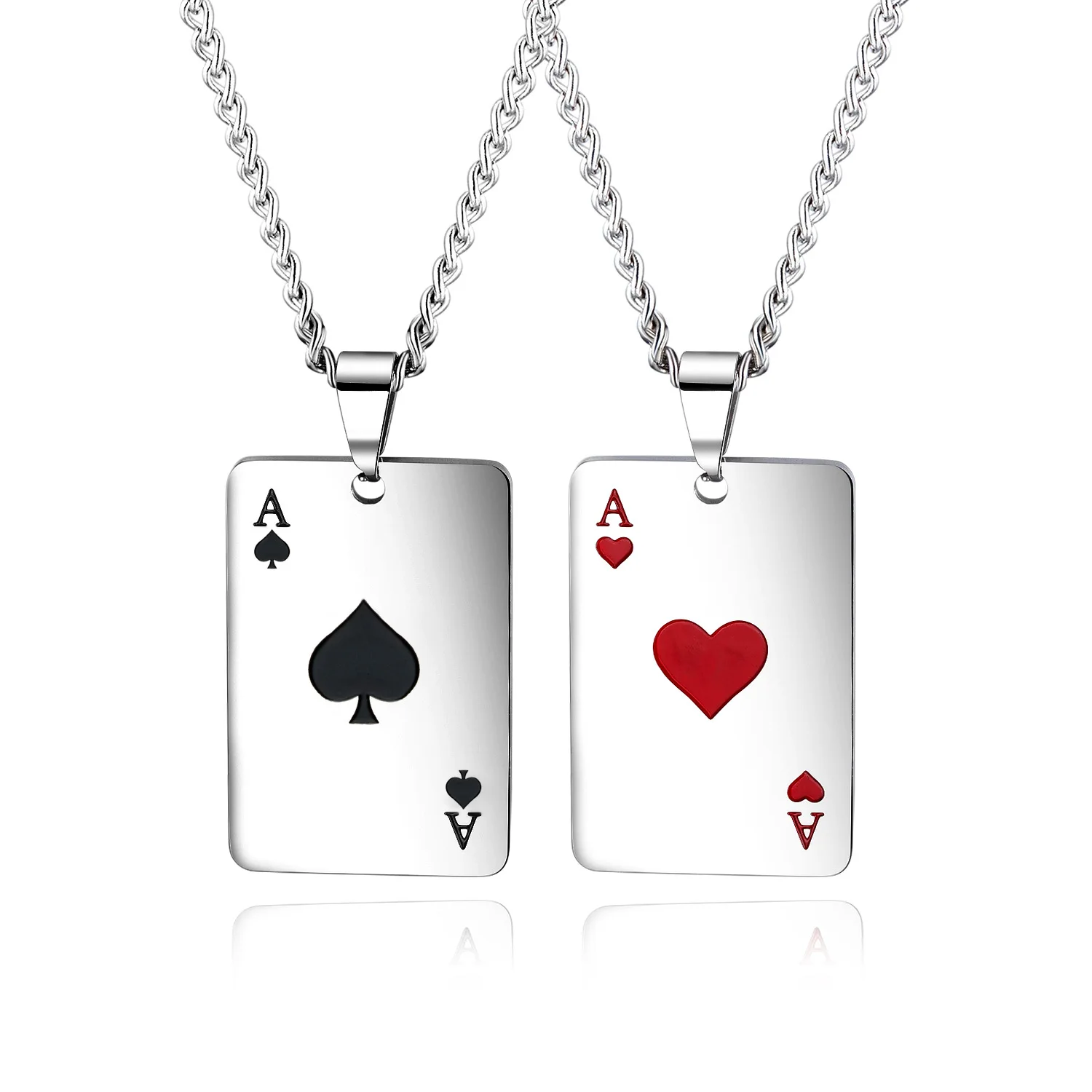 

Red Peach Spades A Couple Titanium Stainless Steel Long Playing Cards Necklace Fashion Hip Hop Jewelry For Lovers Gifts, Picture