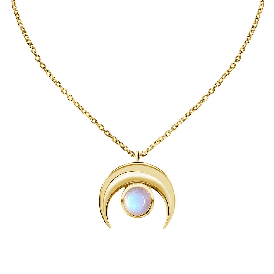 

Gold jewelry wholesale 925 sterling silver 18k gold plated moonstone necklace crescent moon pendant Necklace for women