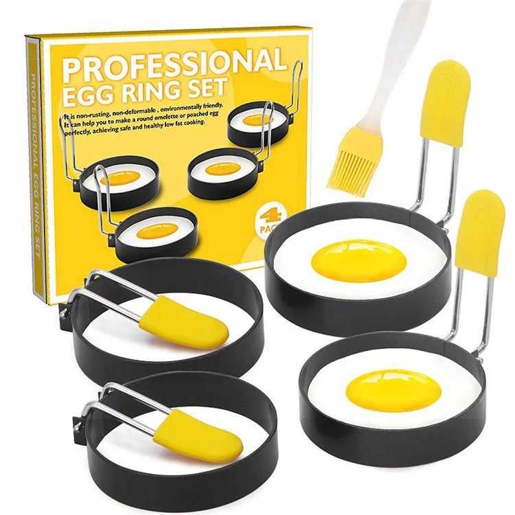 

Amazon hot sale design non-stick round professional egg ring set fried egg omelette mold, Yellow, orange, blue, green