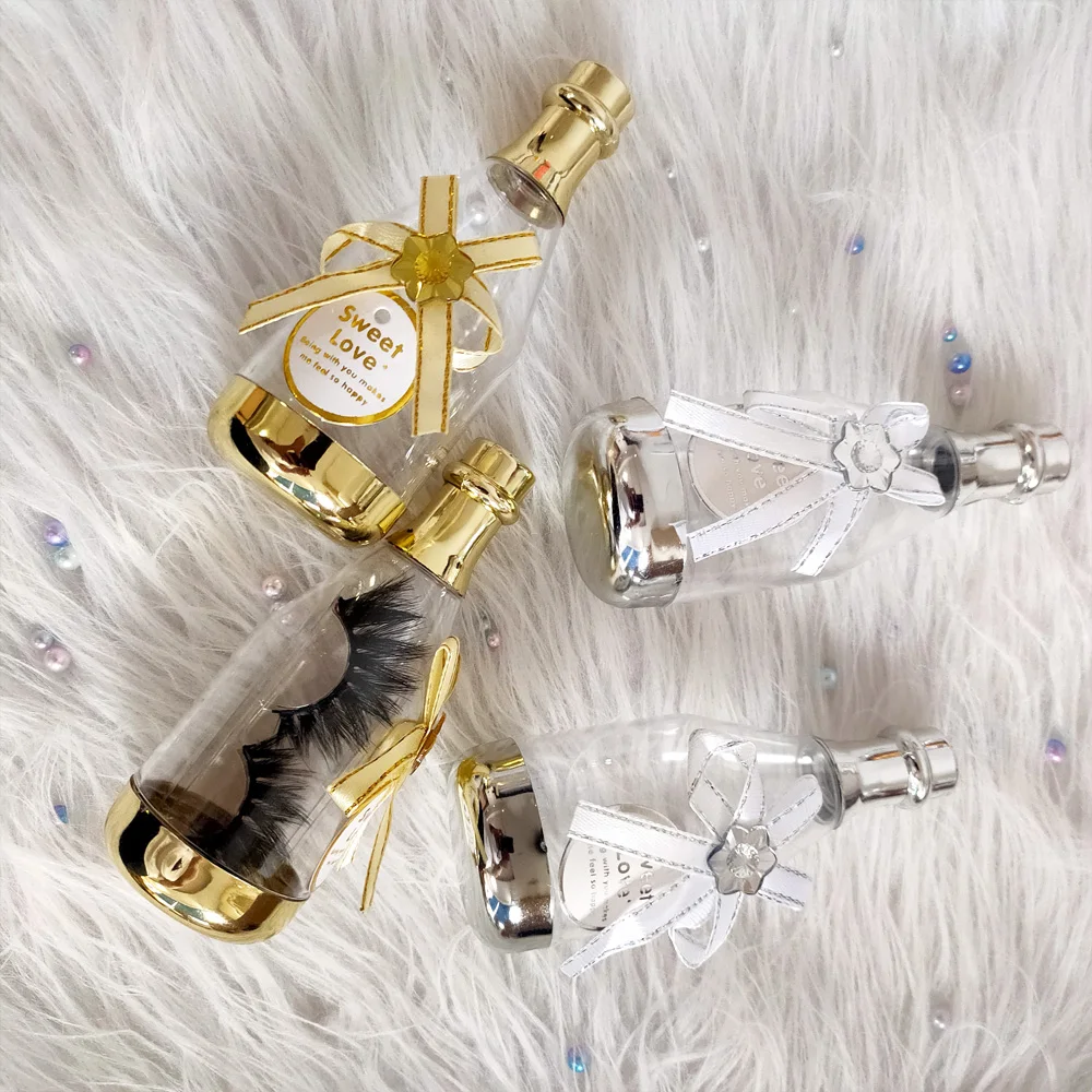 

Hot selling Customized Bottle Lash Package 3D Mink Eyelashes Handmade High Quality With Colorful Bow
