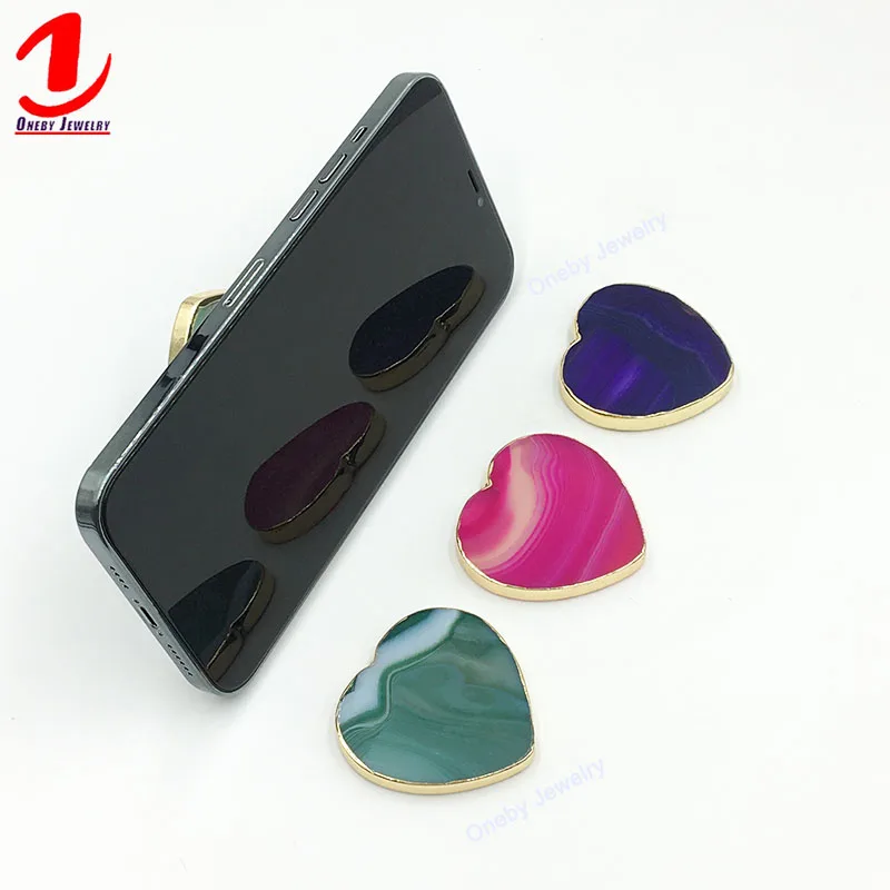 

Wholesale Regular Heart golden rim gemstone cellular desktop griptok sublimation cute stand rotating adhesive phone holder